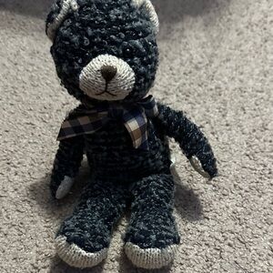 Vintage Russ Berrie Timothy Charcoal and Cream Knit Teddy with Plaid Bow